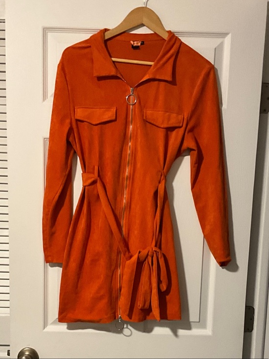 Dresses & Skirts - Orange Zip-Front Long Sleeve Dress with Tie Waist